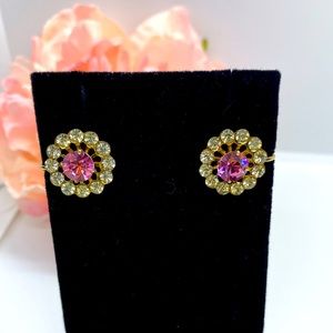Vintage CORO Pink & Clear Rhinestone French Clip Earrings